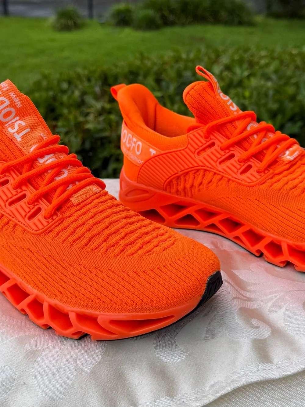 🍊TSIODFO Neon Orange Knit Sneakers Athletic Running Walking Shoes EU 38